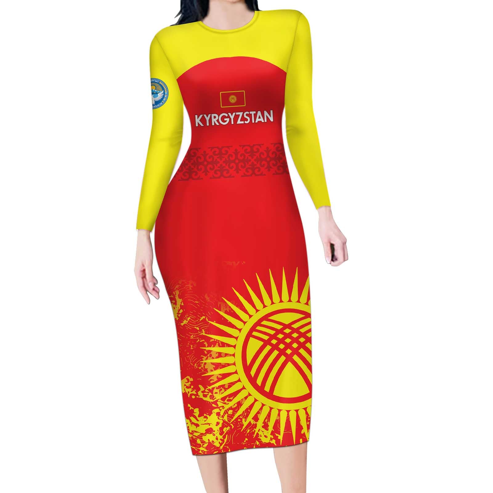 Custom Kyrgyzstan Football Long Sleeve Bodycon Dress Go White Falcons Sporty Style - Wonder Print Shop