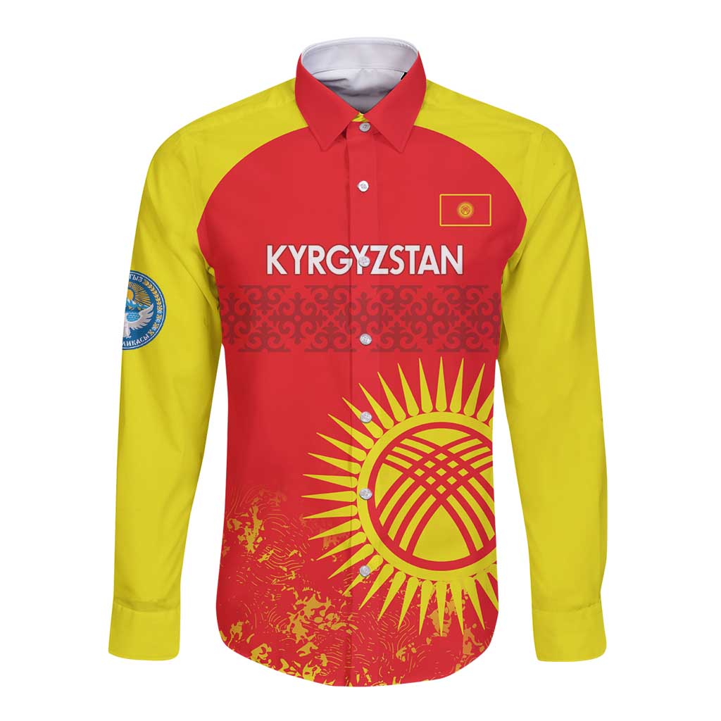 Custom Kyrgyzstan Football Long Sleeve Button Shirt Go White Falcons Sporty Style - Wonder Print Shop