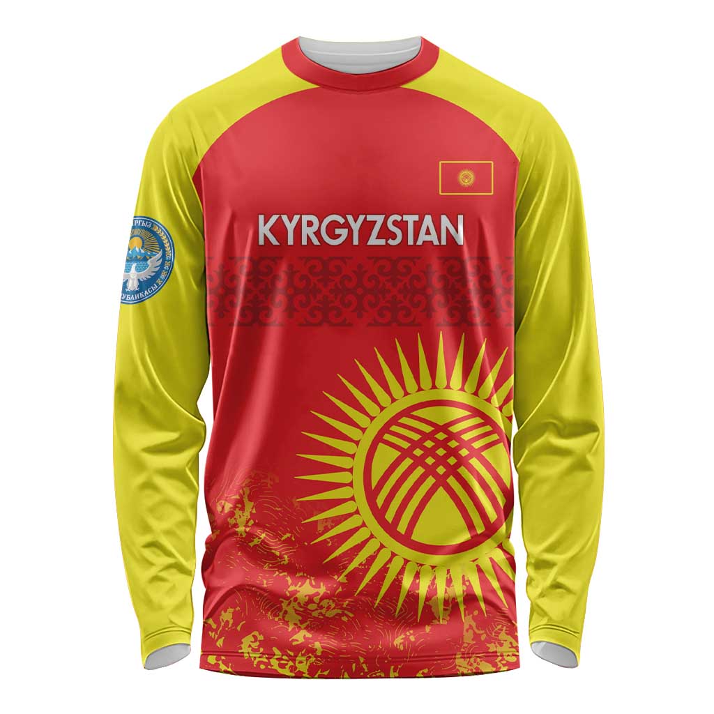 Custom Kyrgyzstan Football Long Sleeve Shirt Go White Falcons Sporty Style - Wonder Print Shop