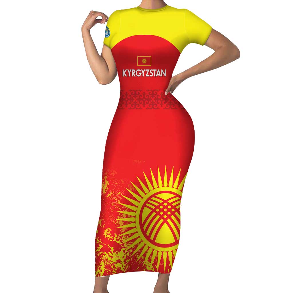 Custom Kyrgyzstan Football Short Sleeve Bodycon Dress Go White Falcons Sporty Style