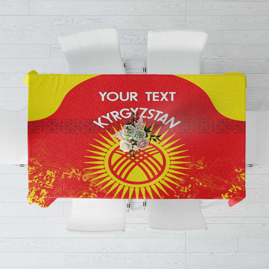 Kyrgyzstan flag-style football tablecloth with central crest and custom text panel