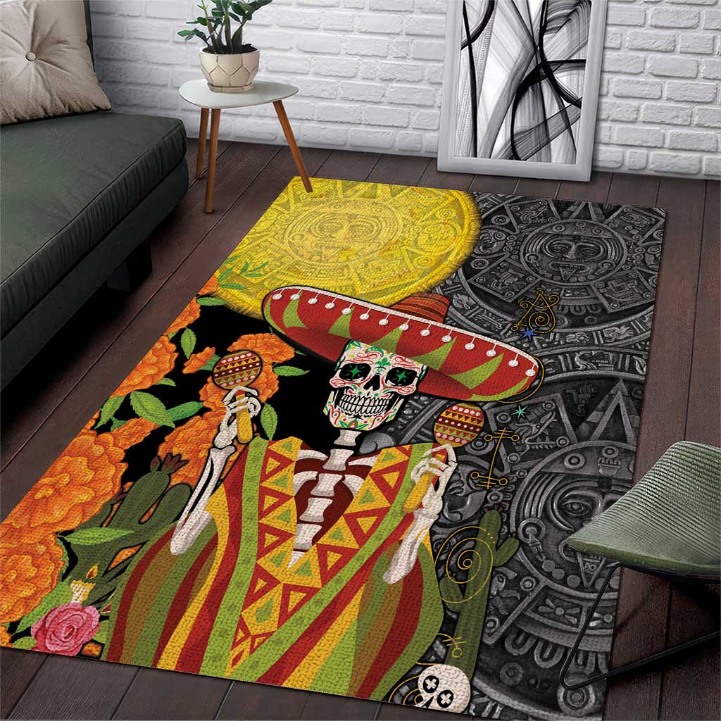 Mexico Dia De Los Muertos Area Rug Sugar Skull Sombrero Aztec Pattern - Wonder Print Shop