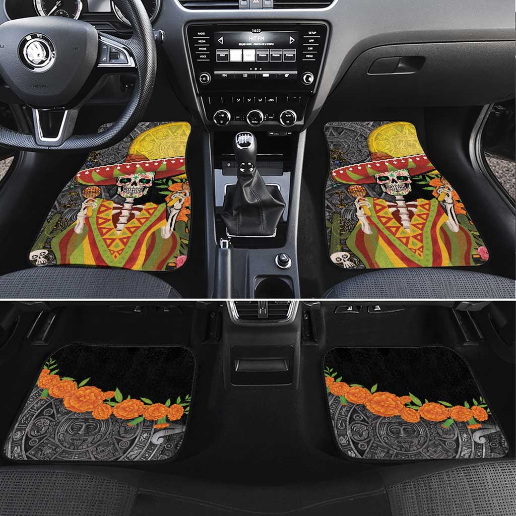 Mexico Dia De Los Muertos Car Mats Sugar Skull Sombrero Aztec Pattern - Wonder Print Shop