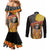 Mexico Dia De Los Muertos Couples Matching Mermaid Dress and Long Sleeve Button Shirt Sugar Skull Sombrero Aztec Pattern