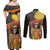 Mexico Dia De Los Muertos Couples Matching Off Shoulder Maxi Dress and Long Sleeve Button Shirt Sugar Skull Sombrero Aztec Pattern