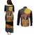 Mexico Dia De Los Muertos Couples Matching Puletasi and Long Sleeve Button Shirt Sugar Skull Sombrero Aztec Pattern