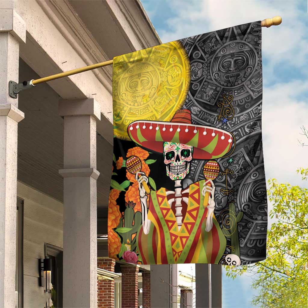 Mexico Dia De Los Muertos Garden Flag Sugar Skull Sombrero Aztec Pattern - Wonder Print Shop