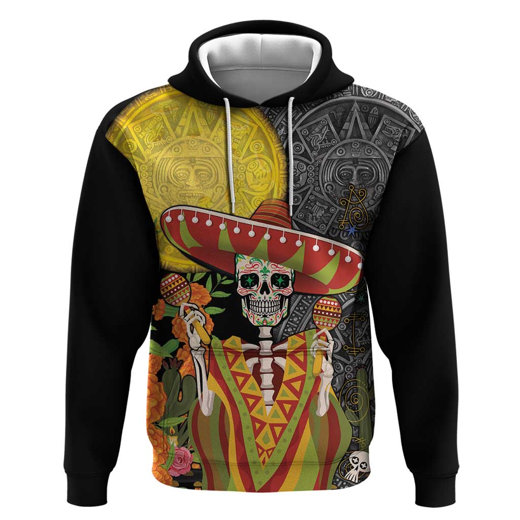 Mexico Dia De Los Muertos Hoodie Sugar Skull Sombrero Aztec Pattern