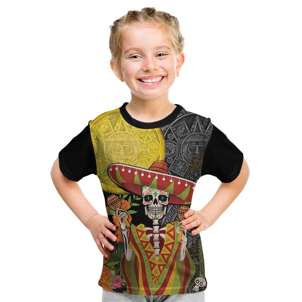 Mexico Dia De Los Muertos Kid T Shirt Sugar Skull Sombrero Aztec Pattern