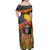 Mexico Dia De Los Muertos Off Shoulder Maxi Dress Sugar Skull Sombrero Aztec Pattern