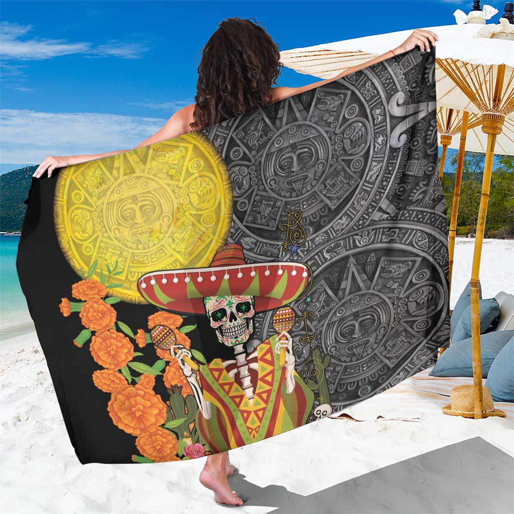 Mexico Dia De Los Muertos Sarong Sugar Skull Sombrero Aztec Pattern