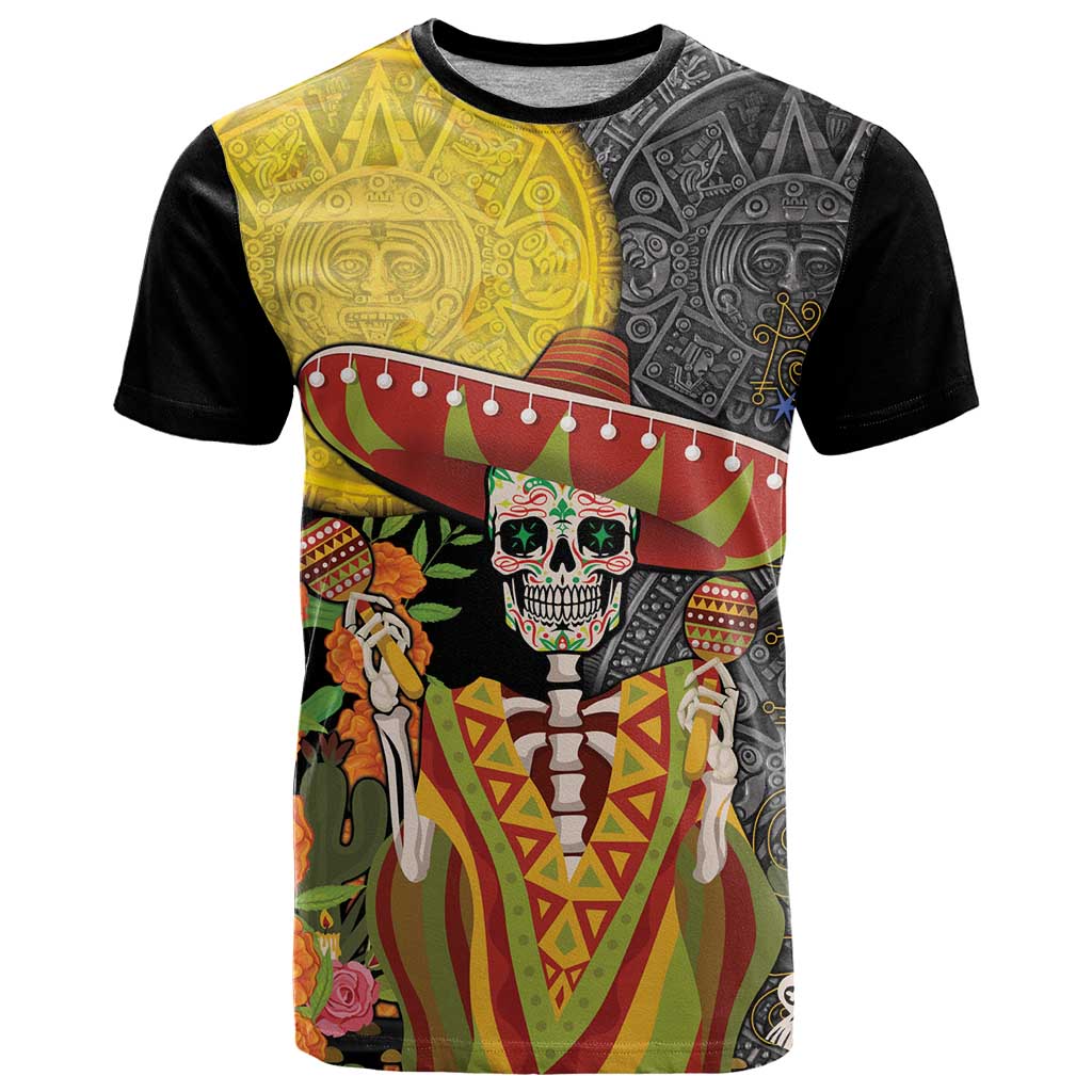 Mexico Dia De Los Muertos T Shirt Sugar Skull Sombrero Aztec Pattern