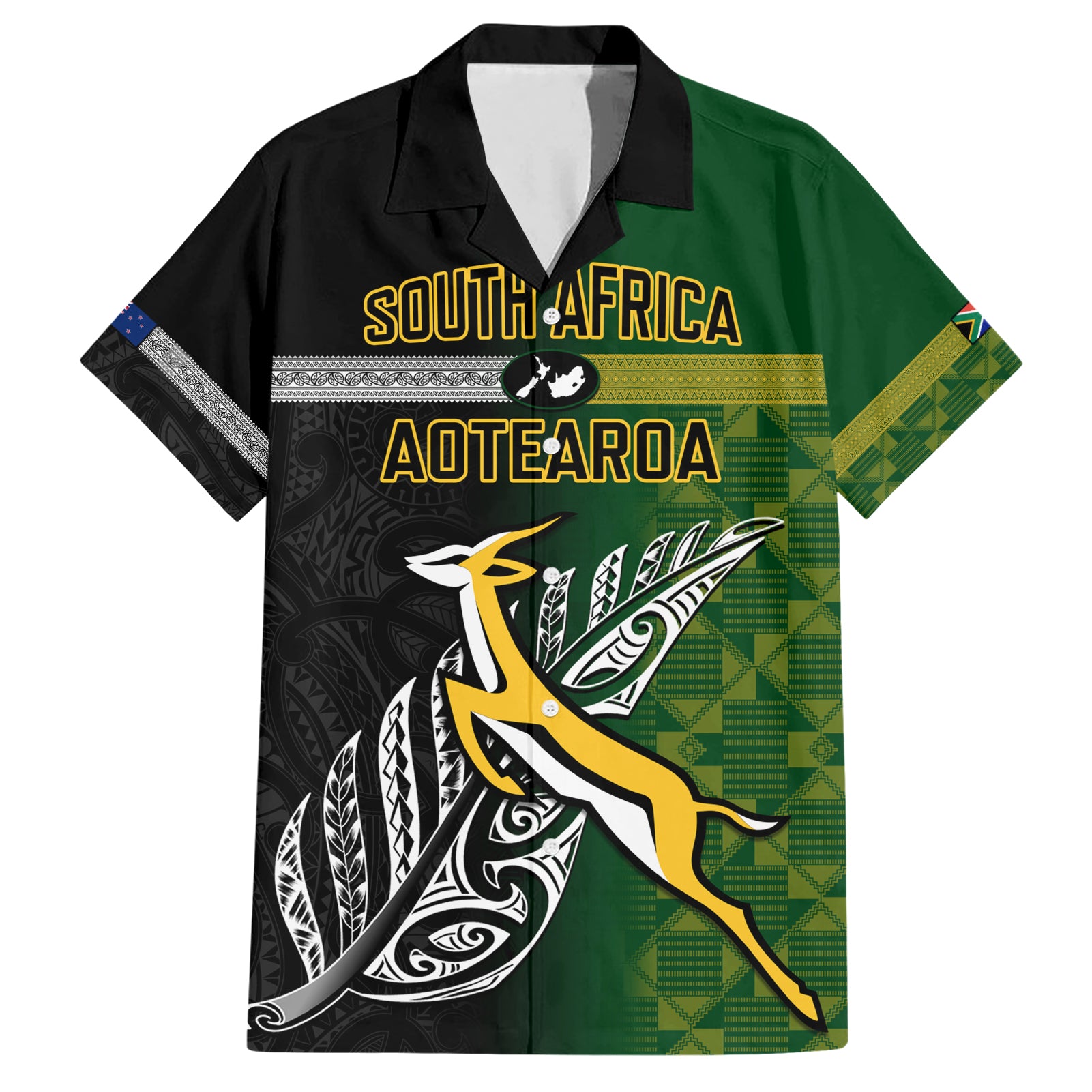 Personalised New Zealand and South Africa Rugby Hawaiian Shirt 2023 World Cup Final All Black Springboks Together - Wonder Print Shop