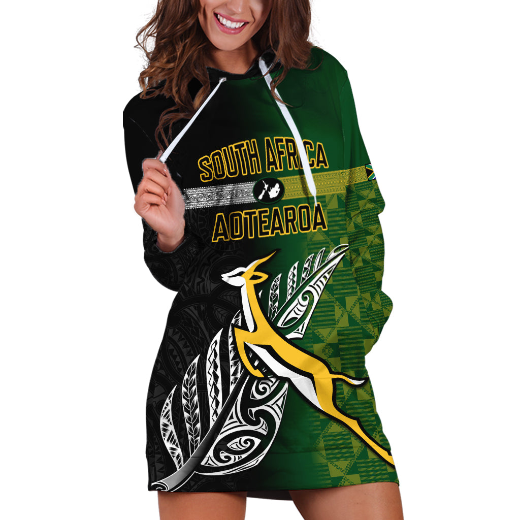 Personalised New Zealand and South Africa Rugby Hoodie Dress 2023 World Cup Final All Black Springboks Together - Wonder Print Shop