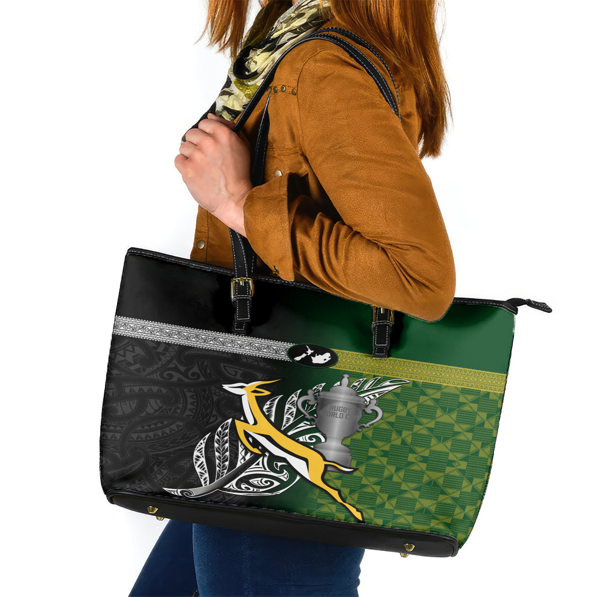 New Zealand and South Africa Rugby Leather Tote Bag 2023 World Cup Final All Black Springboks Together - Wonder Print Shop