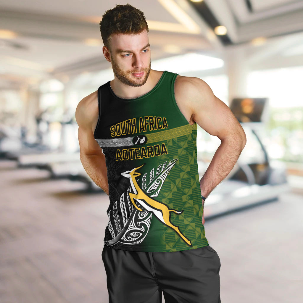 Personalised New Zealand and South Africa Rugby Men Tank Top 2023 World Cup Final All Black Springboks Together - Wonder Print Shop