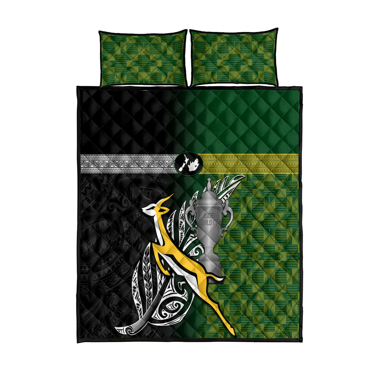 New Zealand and South Africa Rugby Quilt Bed Set 2023 World Cup Final All Black Springboks Together - Wonder Print Shop