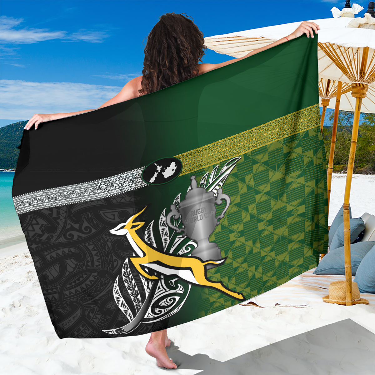 New Zealand and South Africa Rugby Sarong 2023 World Cup Final All Black Springboks Together - Wonder Print Shop