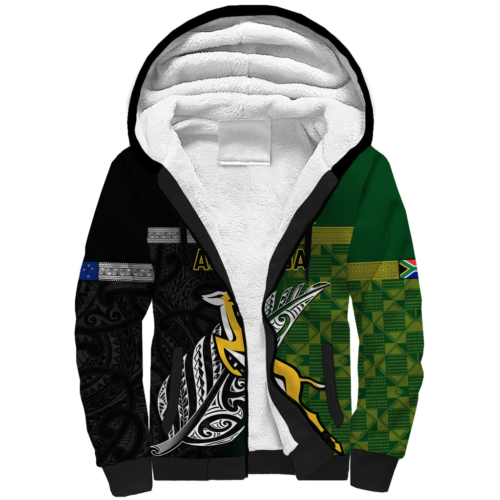 Personalised New Zealand and South Africa Rugby Sherpa Hoodie 2023 World Cup Final All Black Springboks Together - Wonder Print Shop