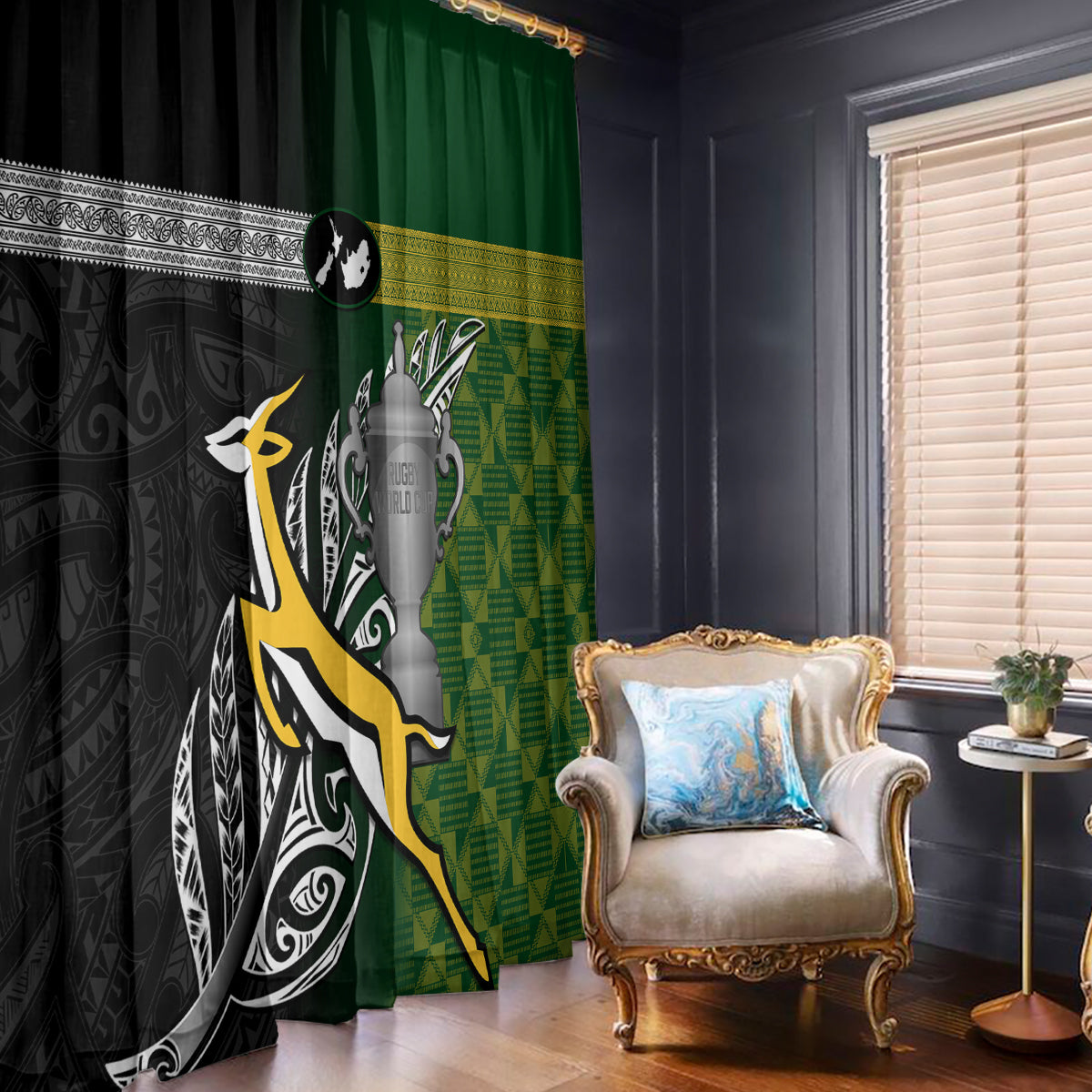 New Zealand and South Africa Rugby Window Curtain 2023 World Cup Final All Black Springboks Together - Wonder Print Shop