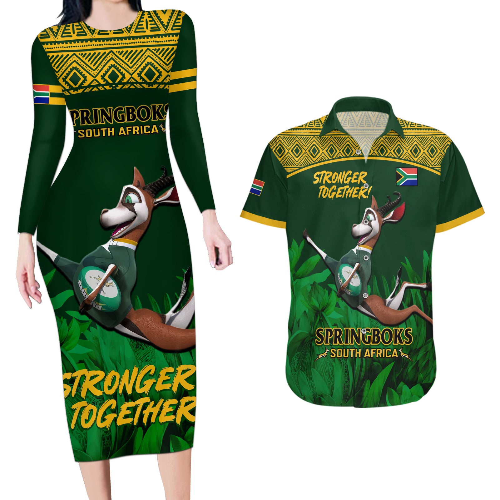 South Africa Rugby Couples Matching Long Sleeve Bodycon Dress and Hawaiian Shirt Go Bokke World Cup Champions History - Wonder Print Shop