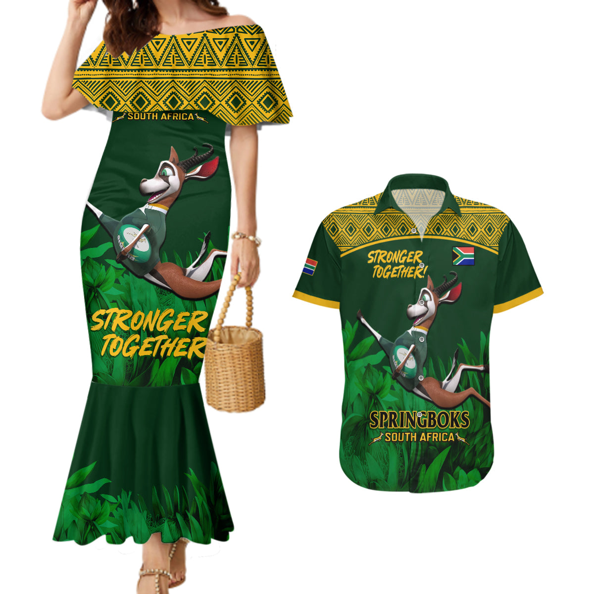 South Africa Rugby Couples Matching Mermaid Dress and Hawaiian Shirt Go Bokke World Cup Champions History - Wonder Print Shop