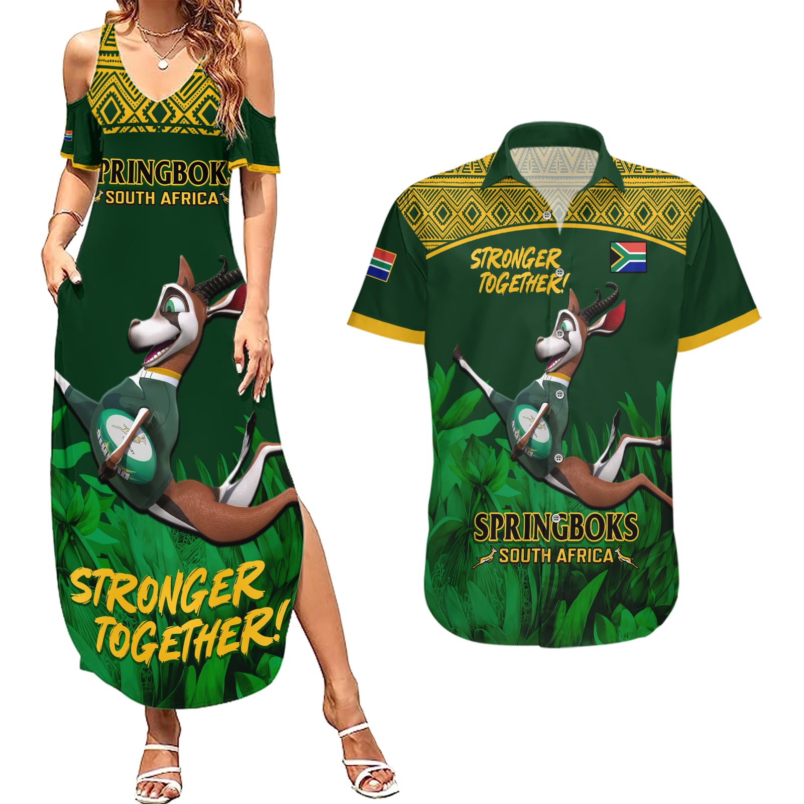 South Africa Rugby Couples Matching Summer Maxi Dress and Hawaiian Shirt Go Bokke World Cup Champions History - Wonder Print Shop