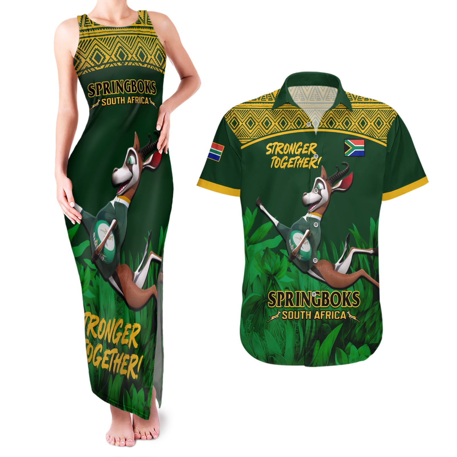 South Africa Rugby Couples Matching Tank Maxi Dress and Hawaiian Shirt Go Bokke World Cup Champions History - Wonder Print Shop