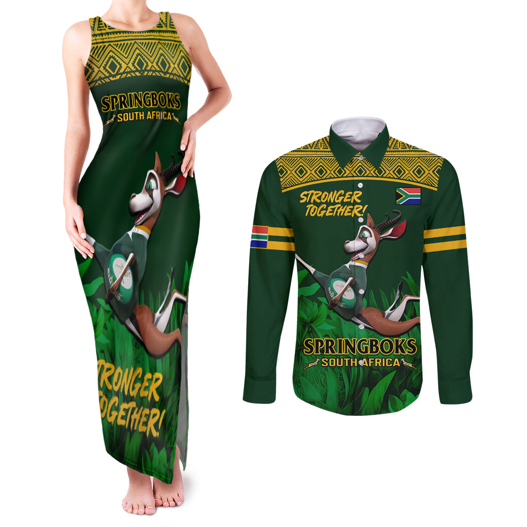 South Africa Rugby Couples Matching Tank Maxi Dress and Long Sleeve Button Shirt Go Bokke World Cup Champions History - Wonder Print Shop