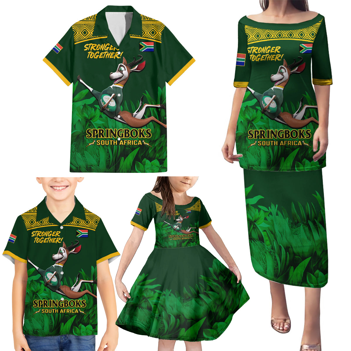 South Africa Rugby Family Matching Puletasi Dress and Hawaiian Shirt Go Bokke World Cup Champions History - Wonder Print Shop