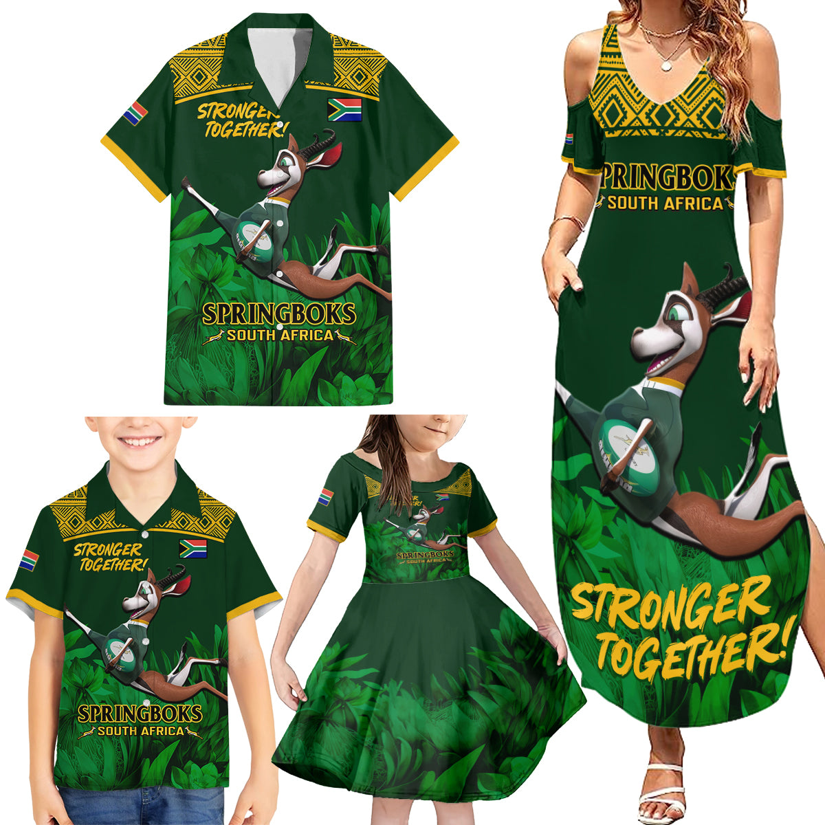 South Africa Rugby Family Matching Summer Maxi Dress and Hawaiian Shirt Go Bokke World Cup Champions History - Wonder Print Shop