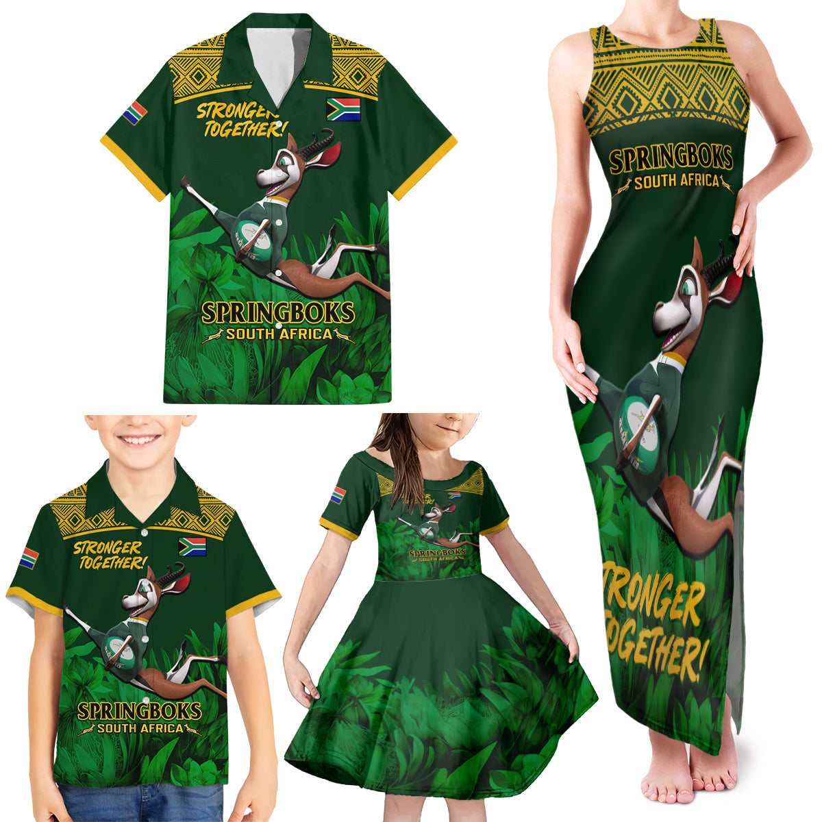 South Africa Rugby Family Matching Tank Maxi Dress and Hawaiian Shirt Go Bokke World Cup Champions History - Wonder Print Shop