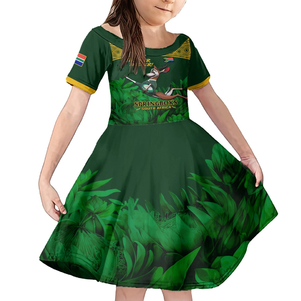 South Africa Rugby Kid Short Sleeve Dress Go Bokke World Cup Champions History - Wonder Print Shop