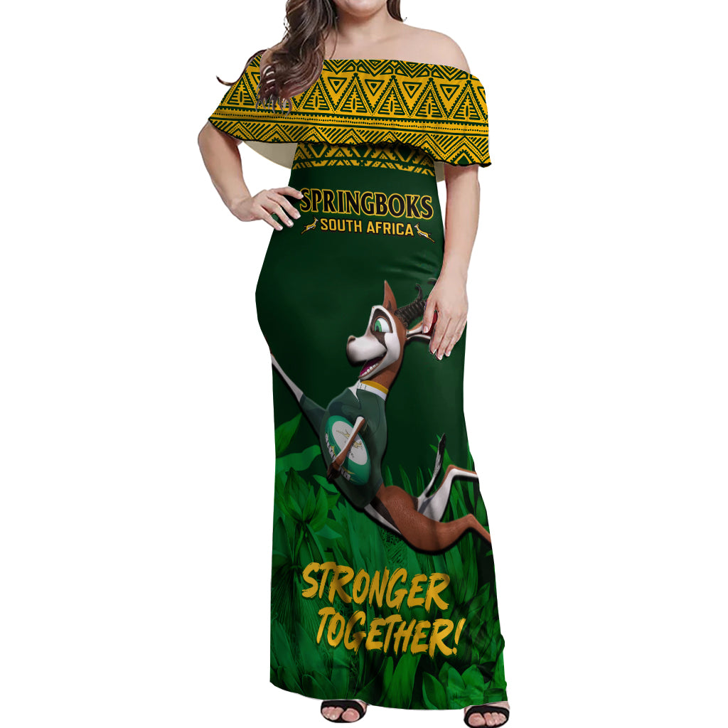 South Africa Rugby Off Shoulder Maxi Dress Go Bokke World Cup Champions History - Wonder Print Shop