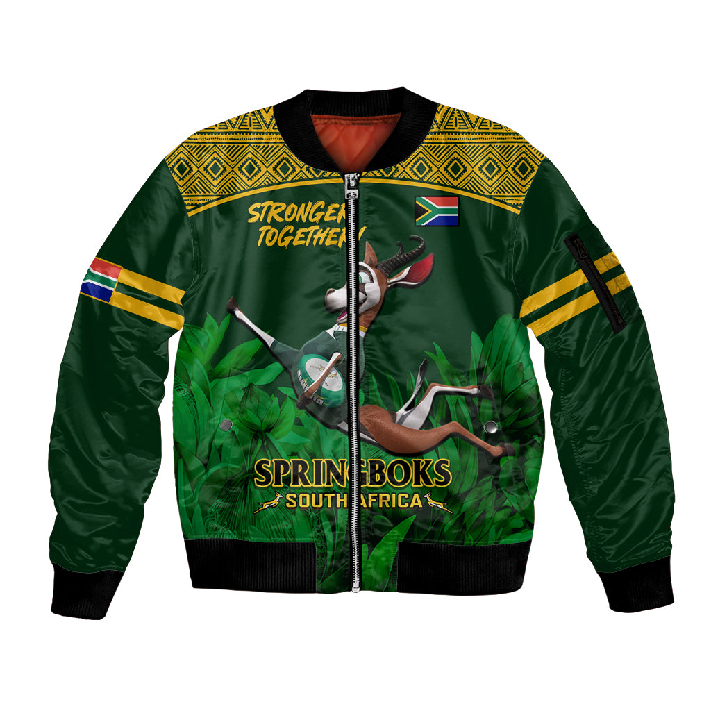 South Africa Rugby Sleeve Zip Bomber Jacket Go Bokke World Cup Champions History - Wonder Print Shop