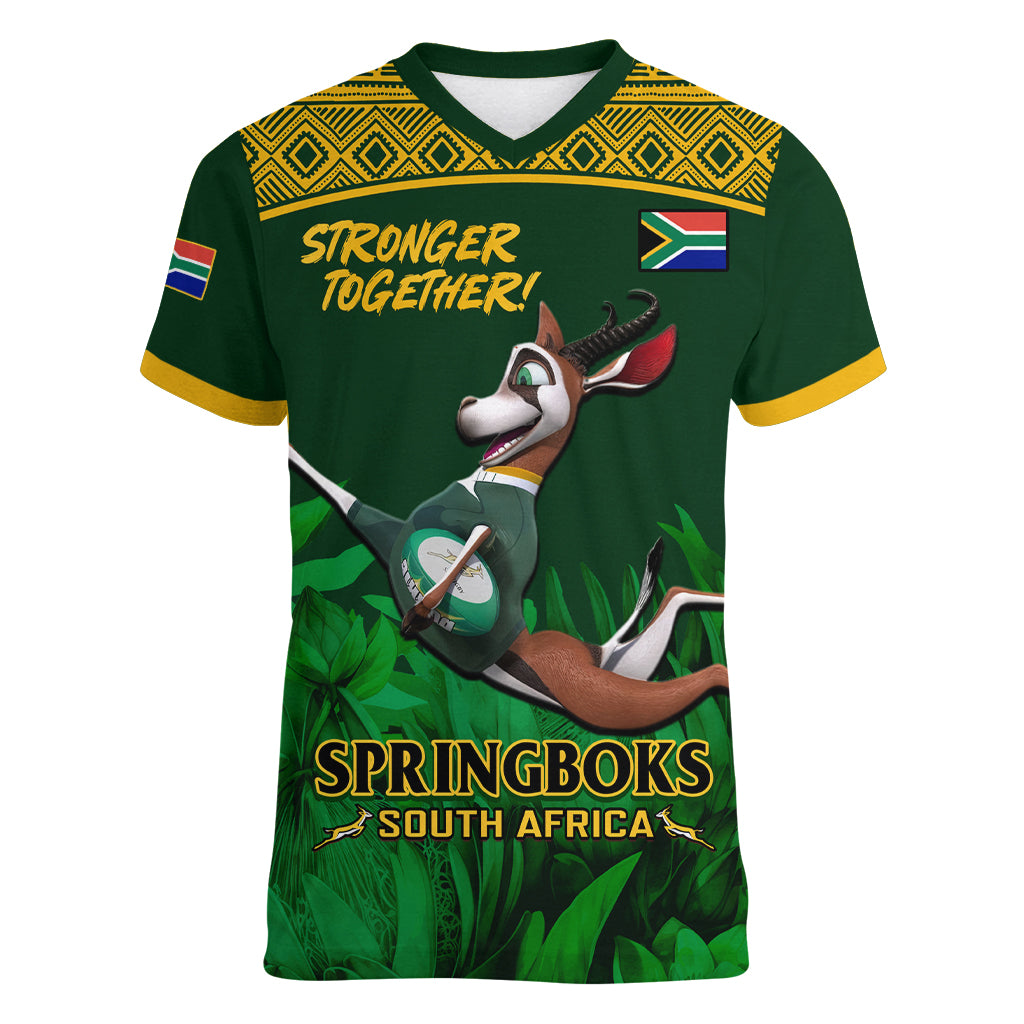 South Africa Rugby Women V Neck T Shirt Go Bokke World Cup Champions History - Wonder Print Shop