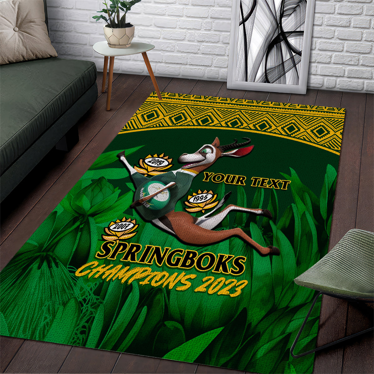 Custom South Africa Rugby Area Rug Go Bokke World Cup Champions History - Wonder Print Shop