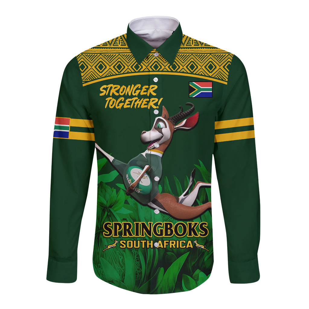 Custom South Africa Rugby Long Sleeve Button Shirt Go Bokke World Cup Champions History - Wonder Print Shop