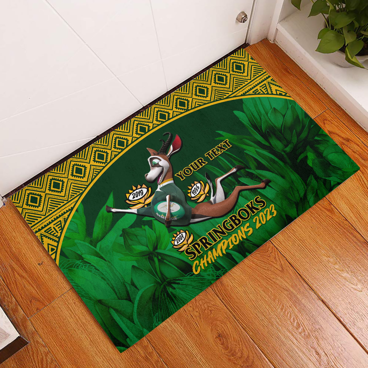 Custom South Africa Rugby Rubber Doormat Go Bokke World Cup Champions History - Wonder Print Shop