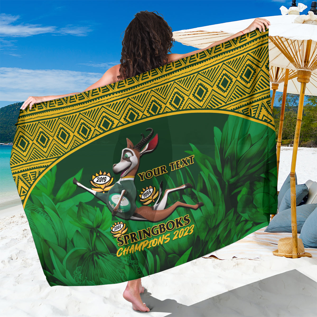 Custom South Africa Rugby Sarong Go Bokke World Cup Champions History - Wonder Print Shop