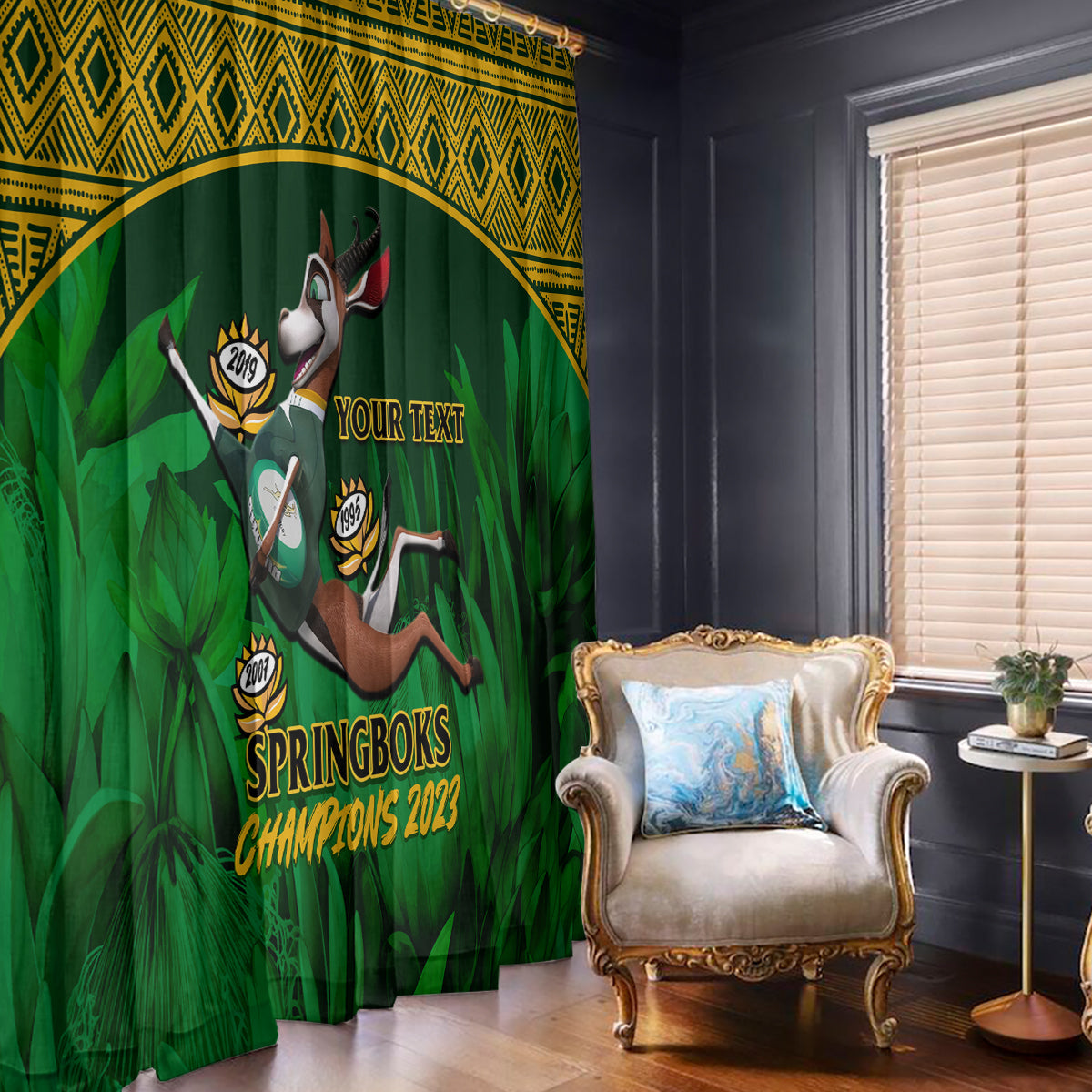 Custom South Africa Rugby Window Curtain Go Bokke World Cup Champions History - Wonder Print Shop