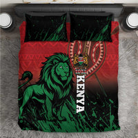 Lion-themed bedding set with red, green, black African pattern and matching pillows