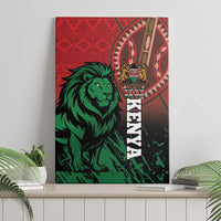Canvas wall art featuring a green lion illustration with red geometric background and Kenya 1963