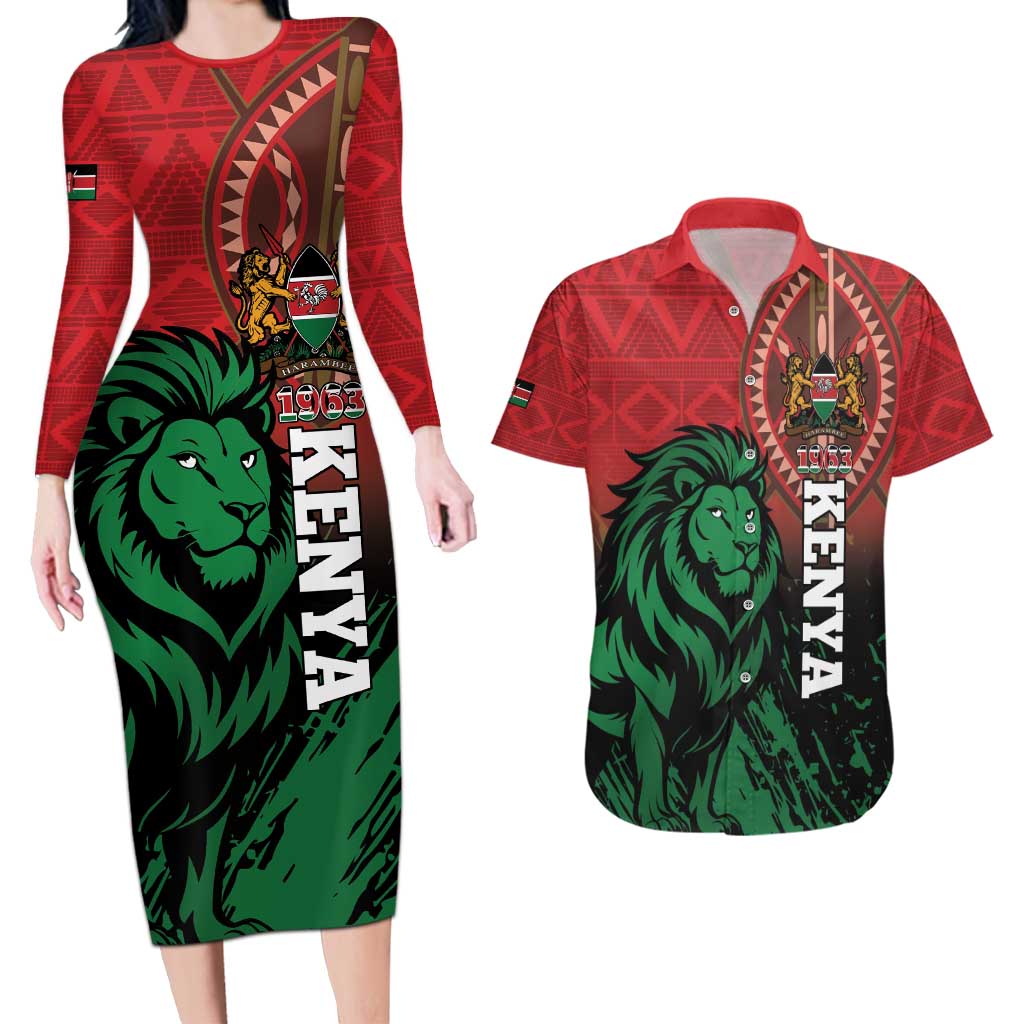 Kenya Independence Day Couples Matching Long Sleeve Bodycon Dress and Hawaiian Shirt Jamhuri ya Kenya 1963 - African Pattern - Wonder Print Shop