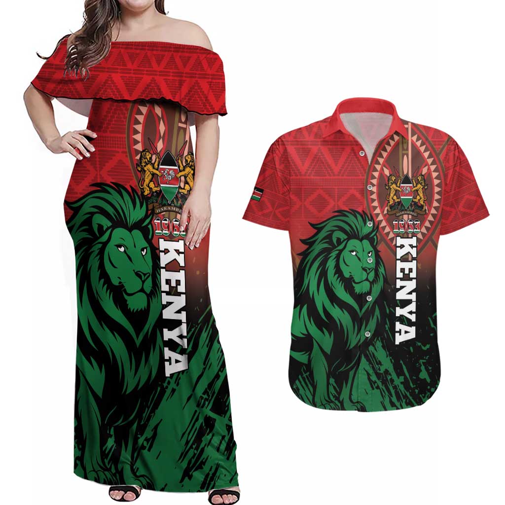 Kenya Independence Day Couples Matching Off Shoulder Maxi Dress and Hawaiian Shirt Jamhuri ya Kenya 1963 - African Pattern - Wonder Print Shop