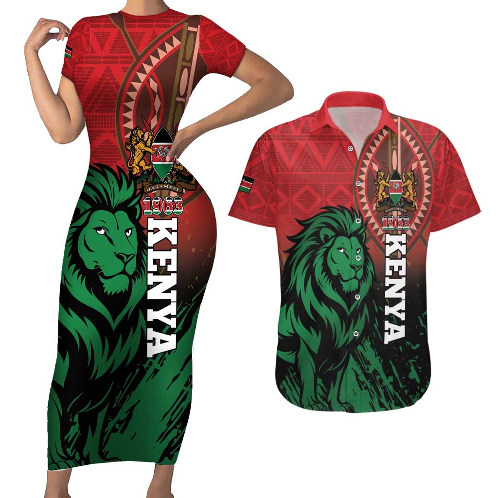 Kenya Independence Day Couples Matching Short Sleeve Bodycon Dress and Hawaiian Shirt Jamhuri ya Kenya 1963 - African Pattern - Wonder Print Shop