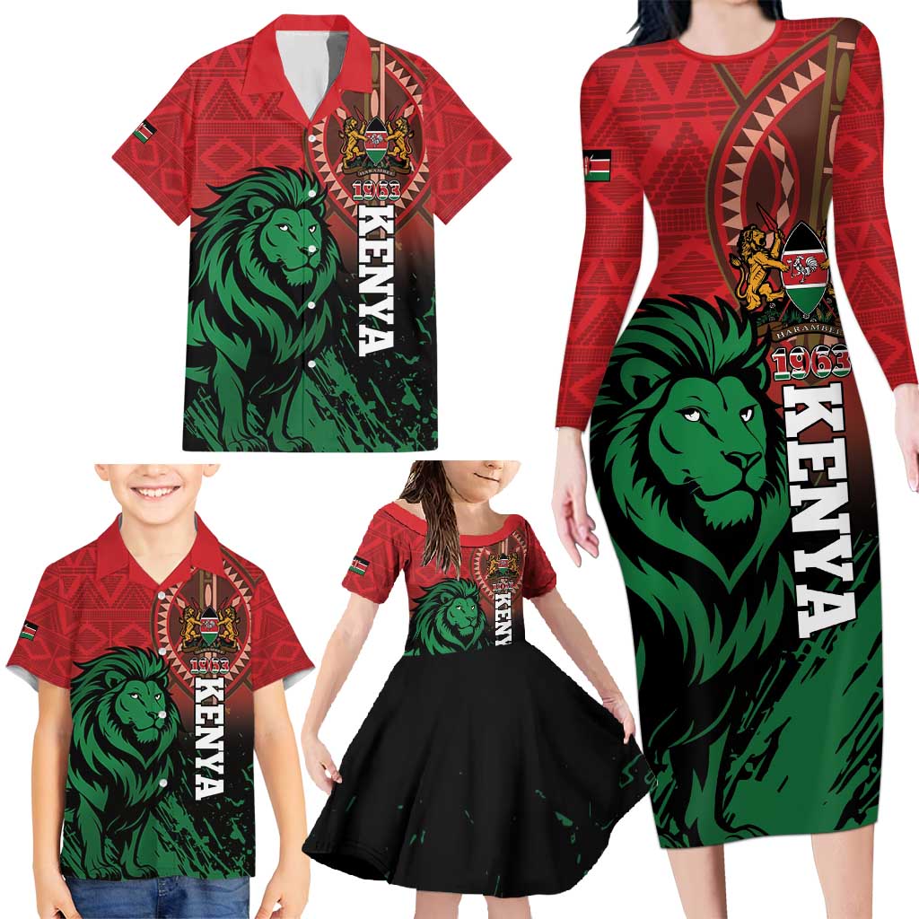 Kenya Independence Day Family Matching Long Sleeve Bodycon Dress and Hawaiian Shirt Jamhuri ya Kenya 1963 - African Pattern - Wonder Print Shop