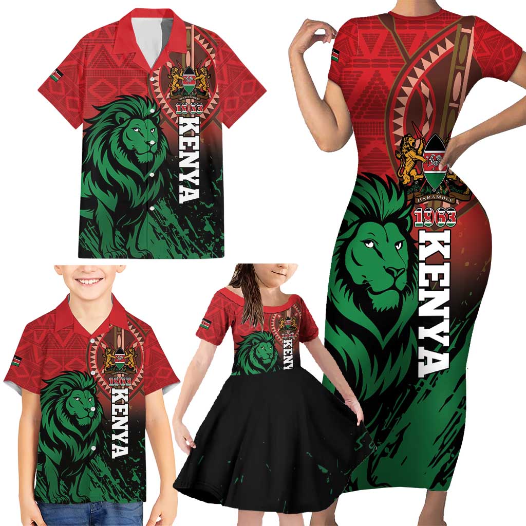 Kenya Independence Day Family Matching Short Sleeve Bodycon Dress and Hawaiian Shirt Jamhuri ya Kenya 1963 - African Pattern - Wonder Print Shop