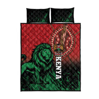 Red and black quilt set with lion graphic, Kenya crest, and 2 pillowcases.