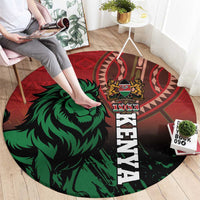 Red round carpet with green lion emblem and Kenya 1963 vertical lettering